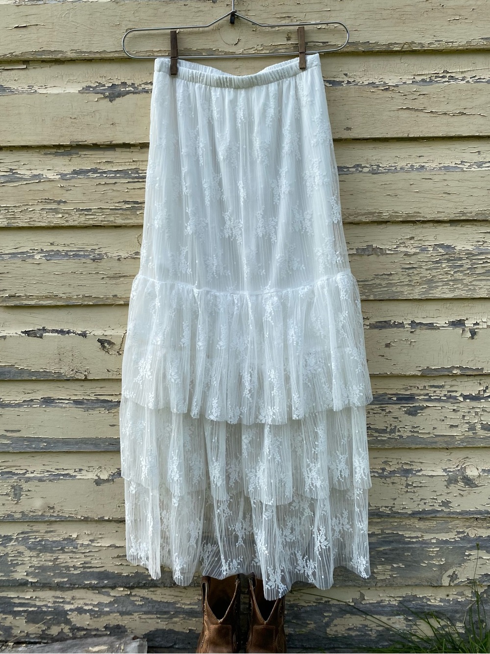 White Lace Tiered Maxi Skirt